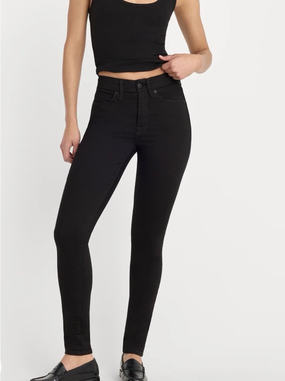 Good American Never Fade Good Legs Skinny Jeans in Black, High-Waisted